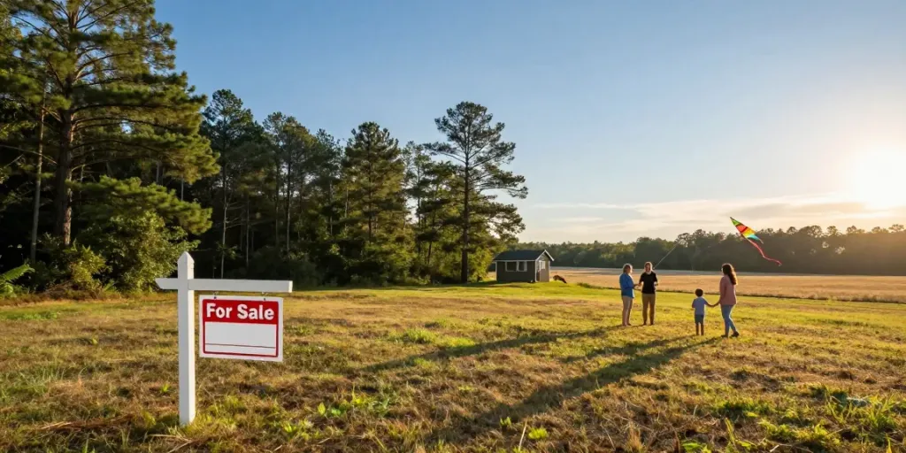 Putnam County, FL land for sale featuring a scenic 0.58-acre lot, showcasing a family exploring property options.