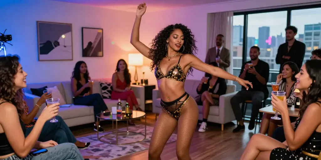 Engaging performance by strippers for hire entertaining guests at a private NYC party.