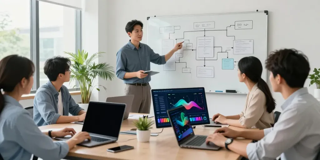 Team collaborating on Enterprise AI strategies in a modern office.
